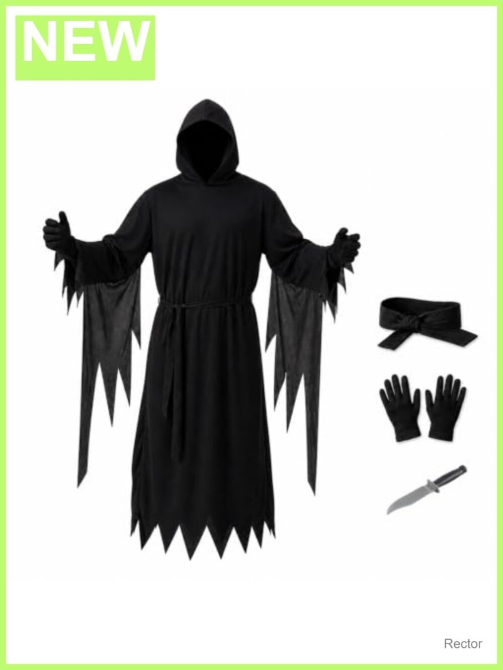 5-Piece Scary Ghost Costume Set Hooded Robe Mask Toy Dagger Breathable Polyester